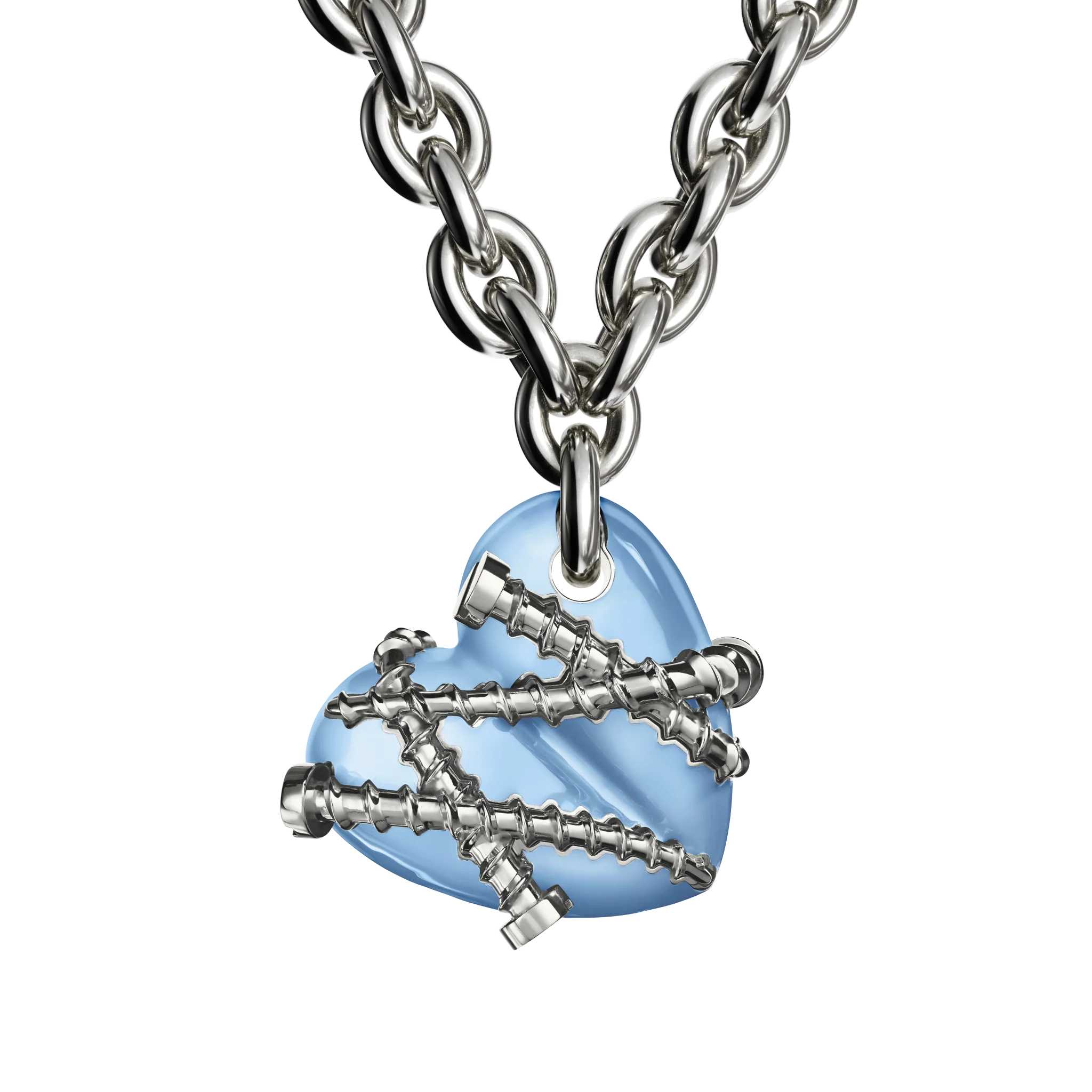 Bullet Hole Heart Pendant with Screws M with Chain - Image 2