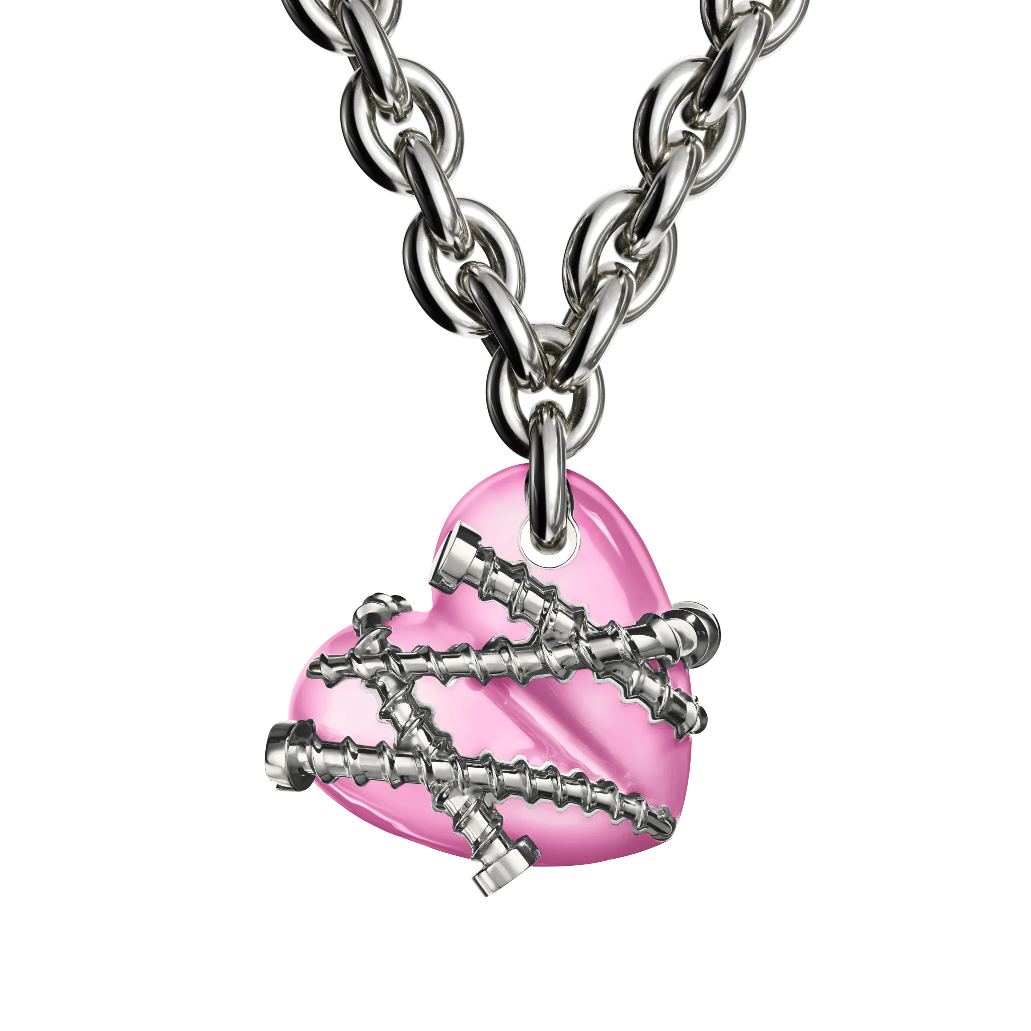 Bullet Hole Heart Pendant with Screws M with Chain - Image 3