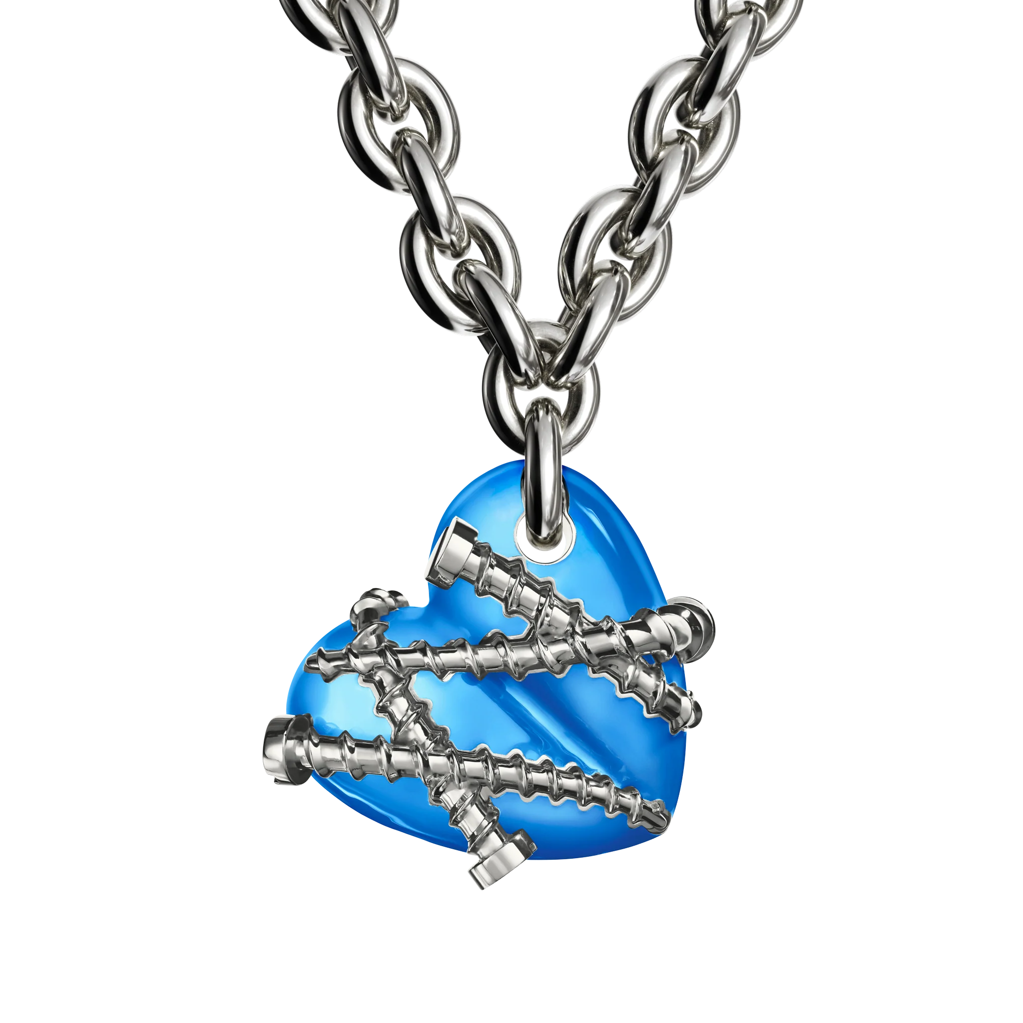 Bullet Hole Heart Pendant with Screws M with Chain - Image 4