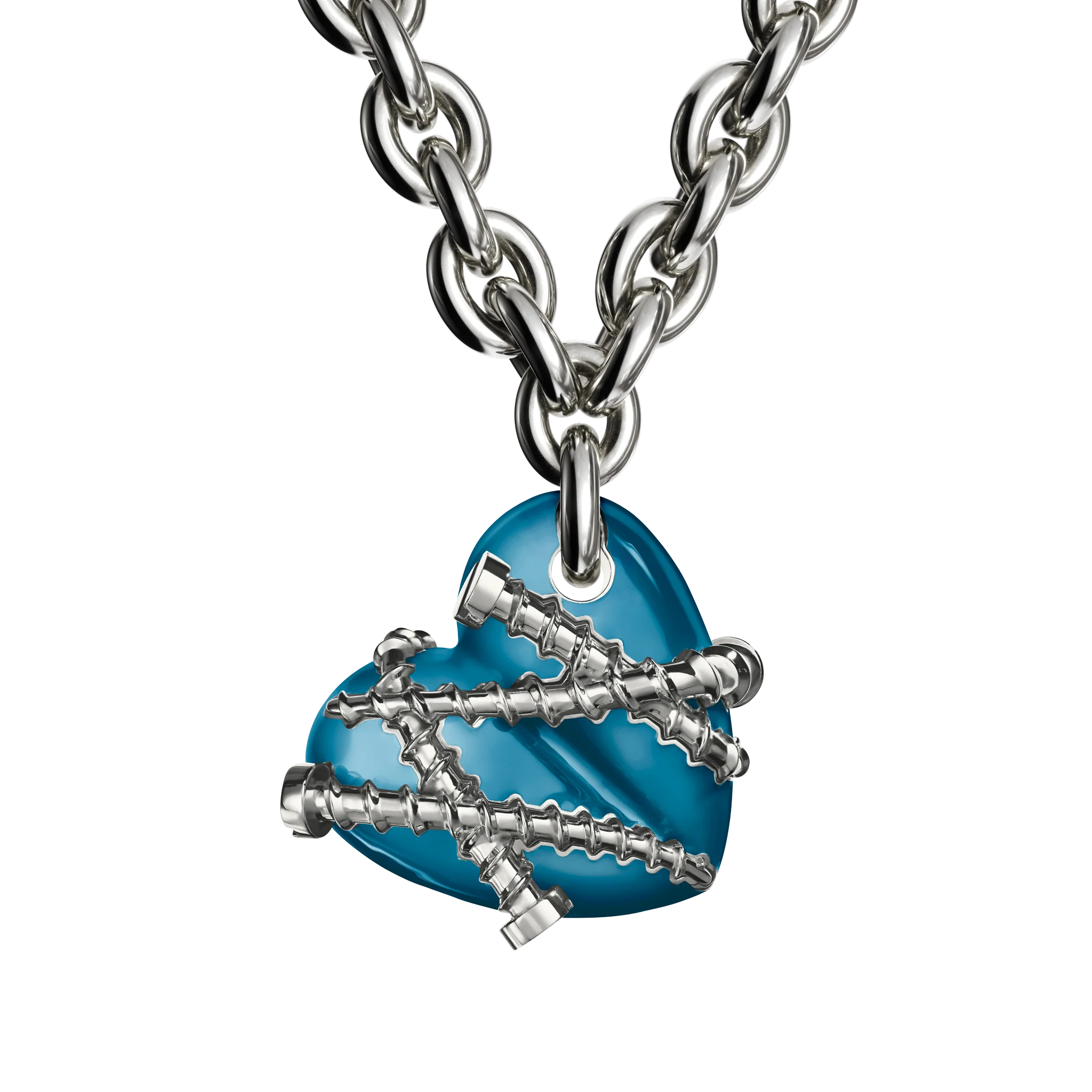 Bullet Hole Heart Pendant with Screws M with Chain - Image 5