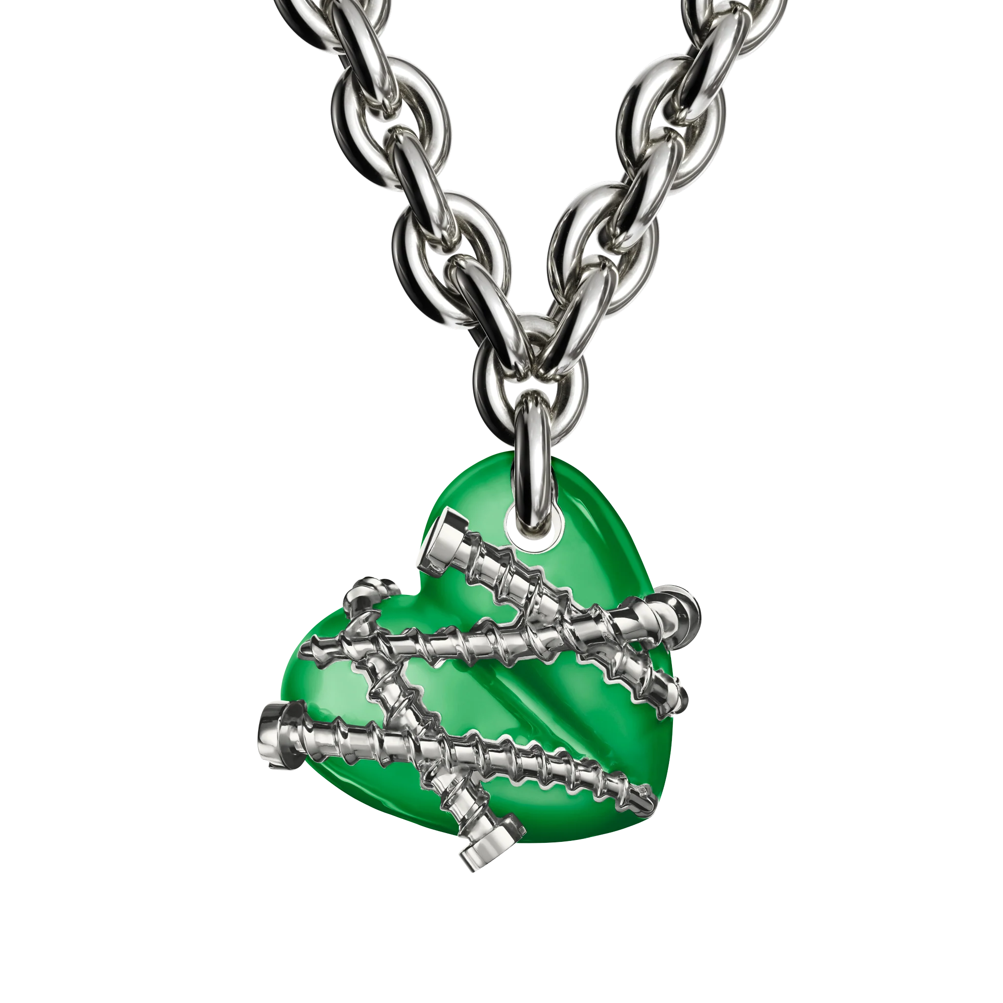 Bullet Hole Heart Pendant with Screws M with Chain - Image 6