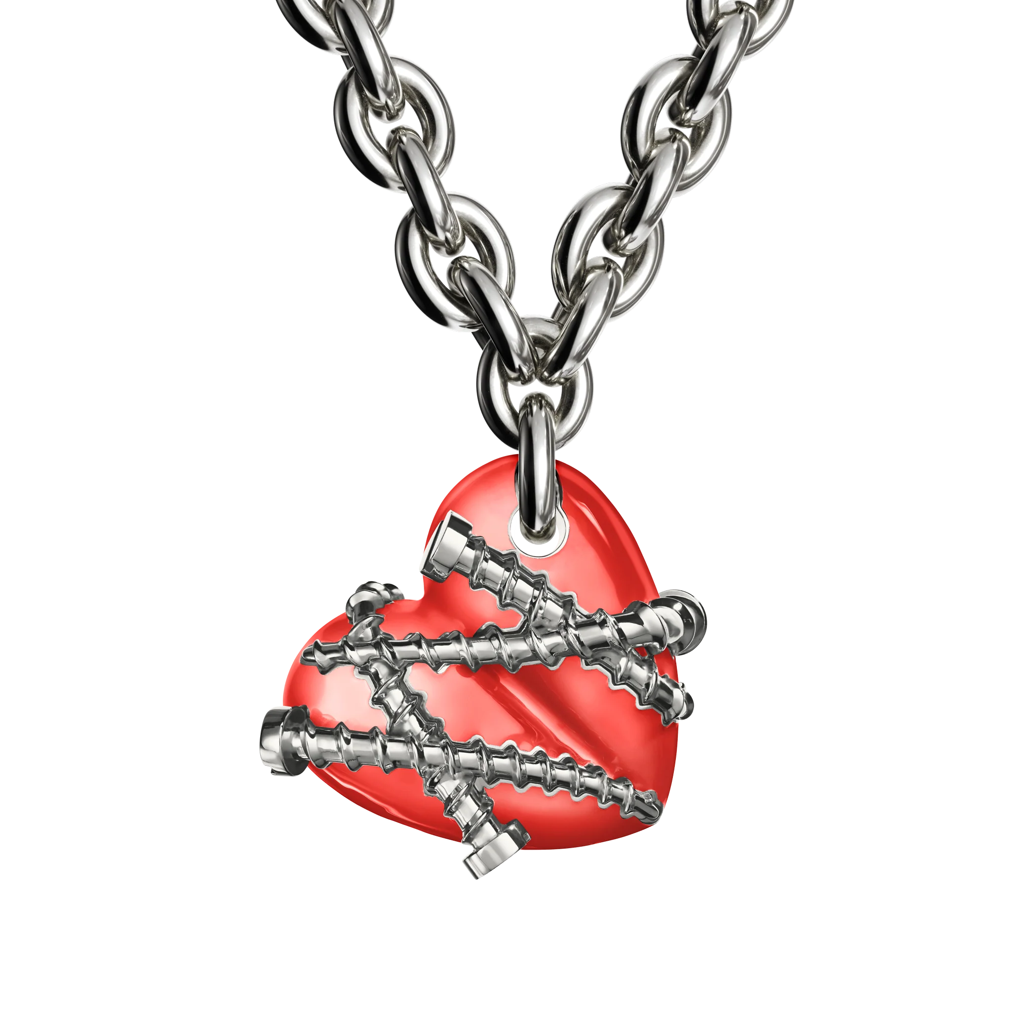 Bullet Hole Heart Pendant with Screws M with Chain - Image 7