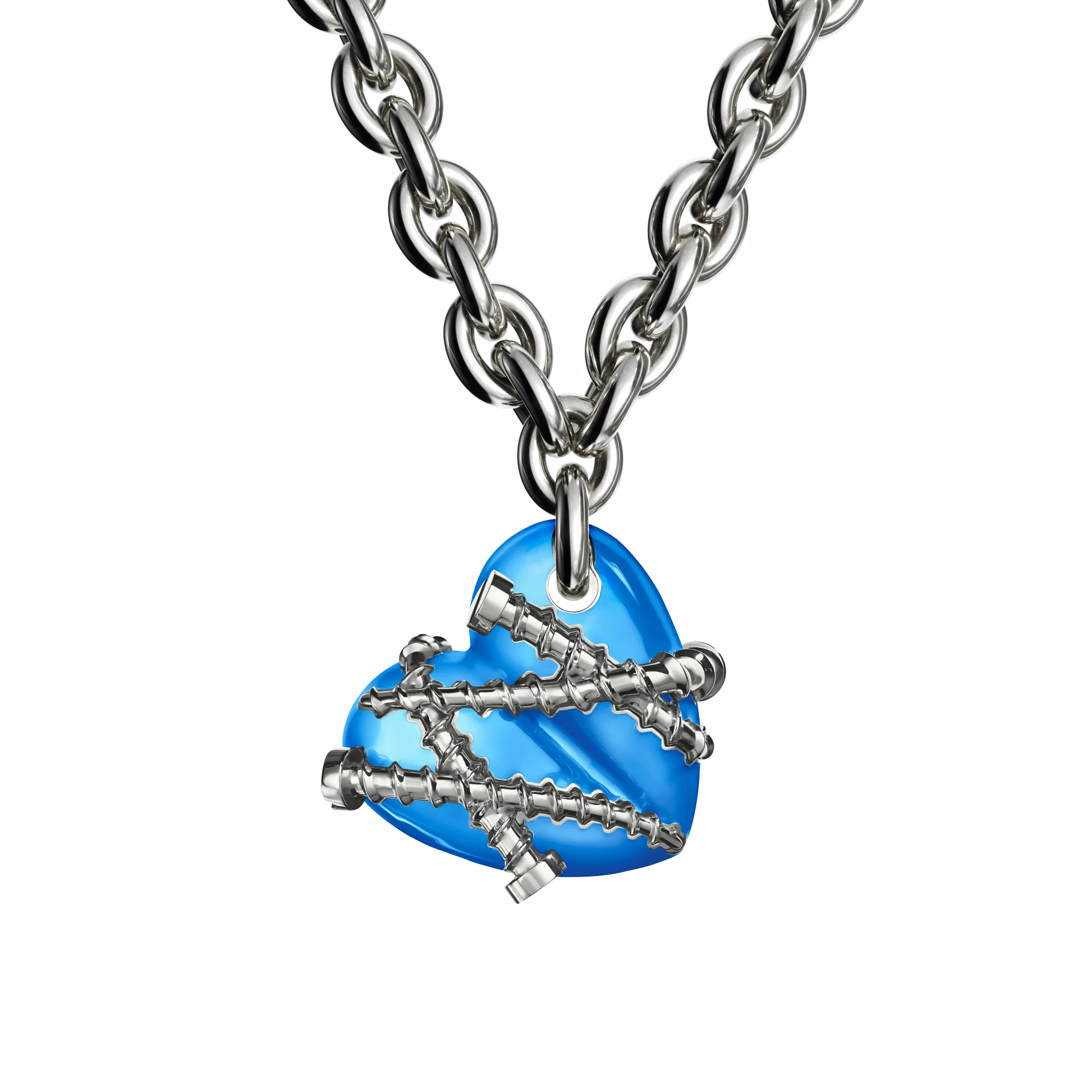 Bullet Hole Heart Pendant with Screws with Chain - Image 3