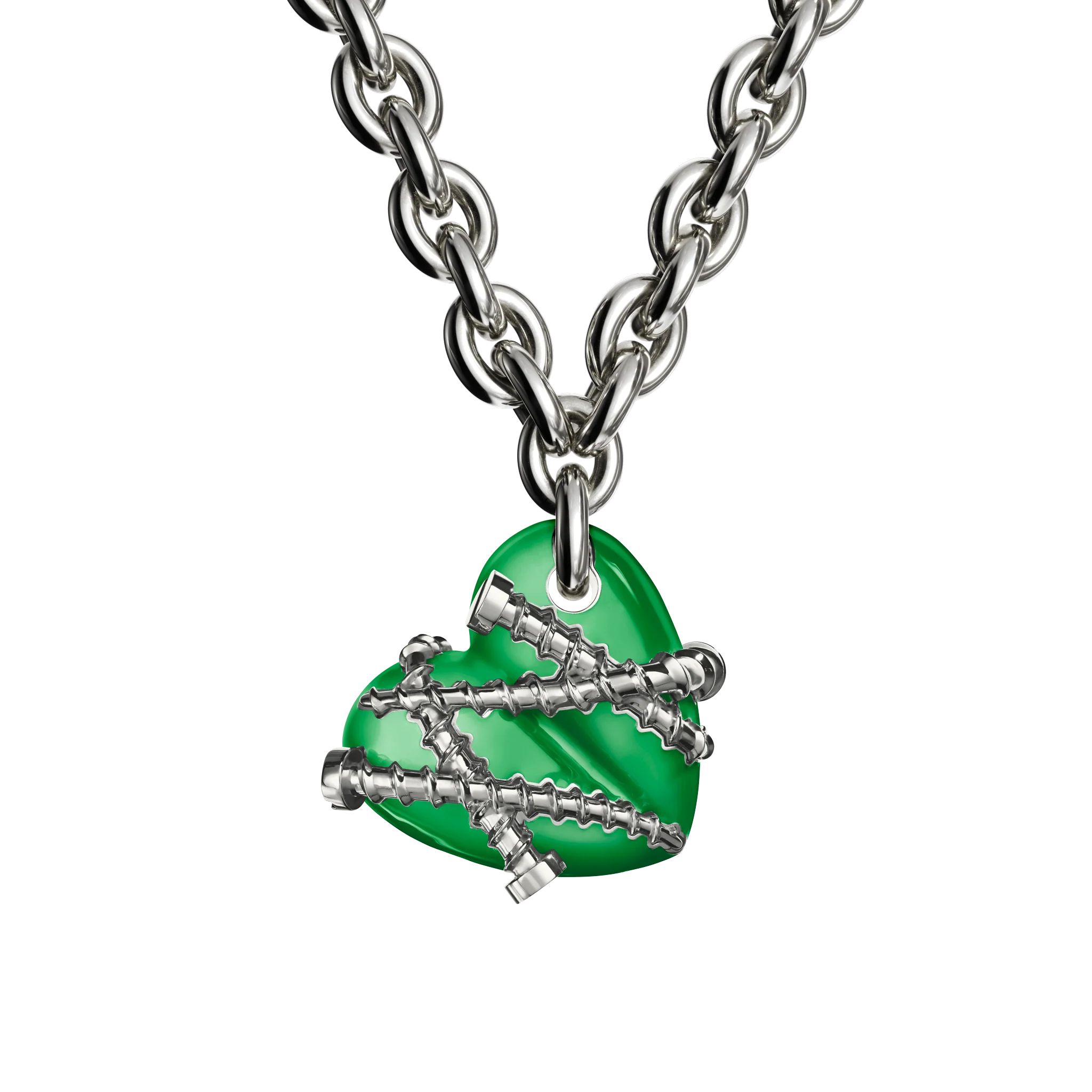 Bullet Hole Heart Pendant with Screws with Chain - Image 4