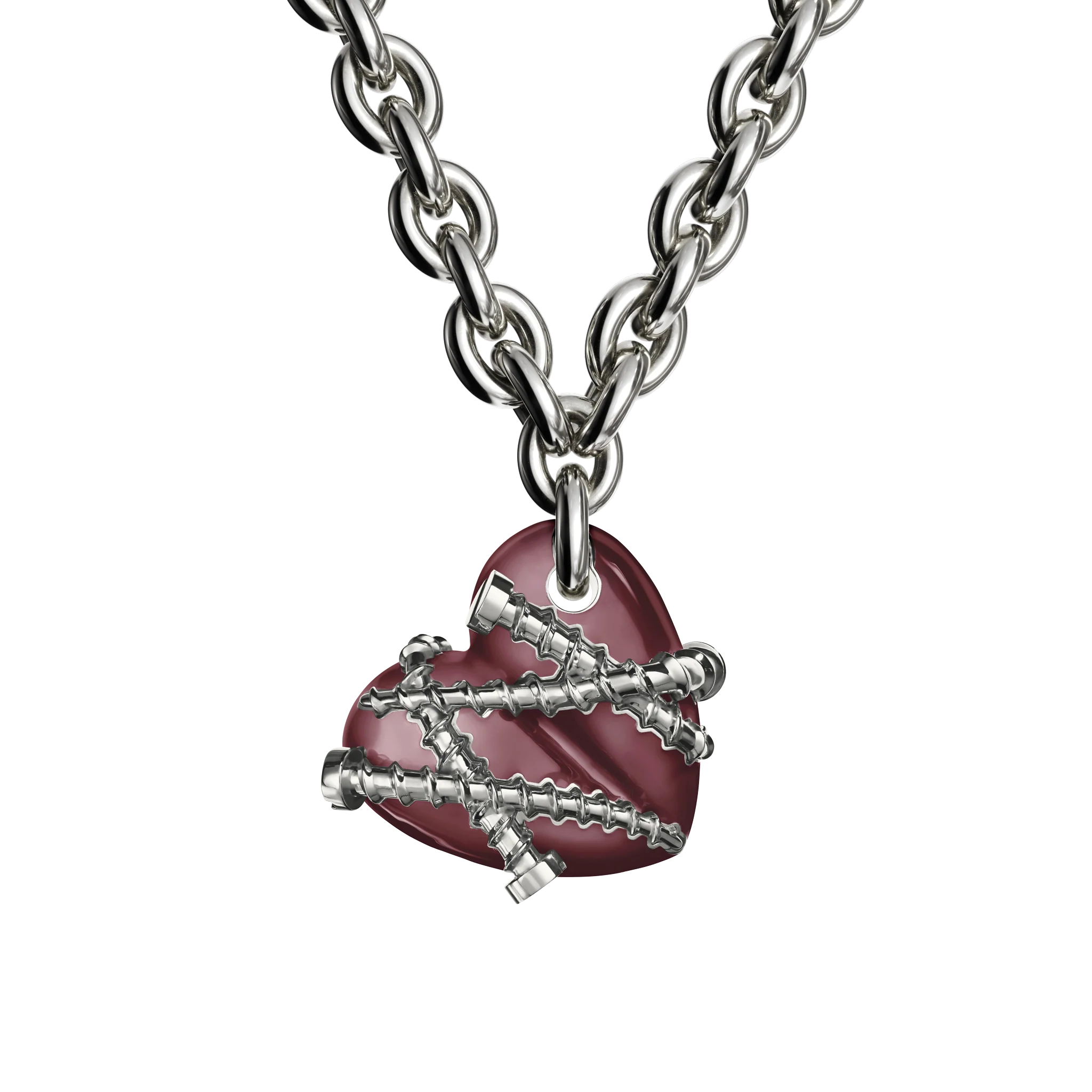 Bullet Hole Heart Pendant with Screws with Chain - Image 5