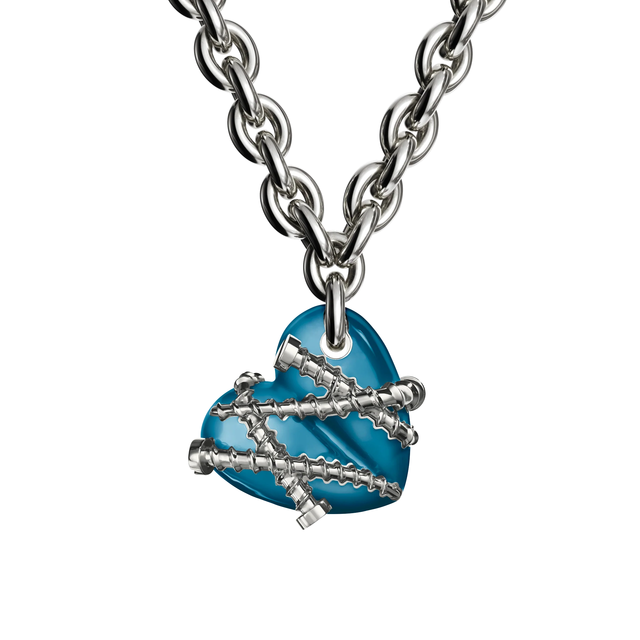 Bullet Hole Heart Pendant with Screws with Chain - Image 6
