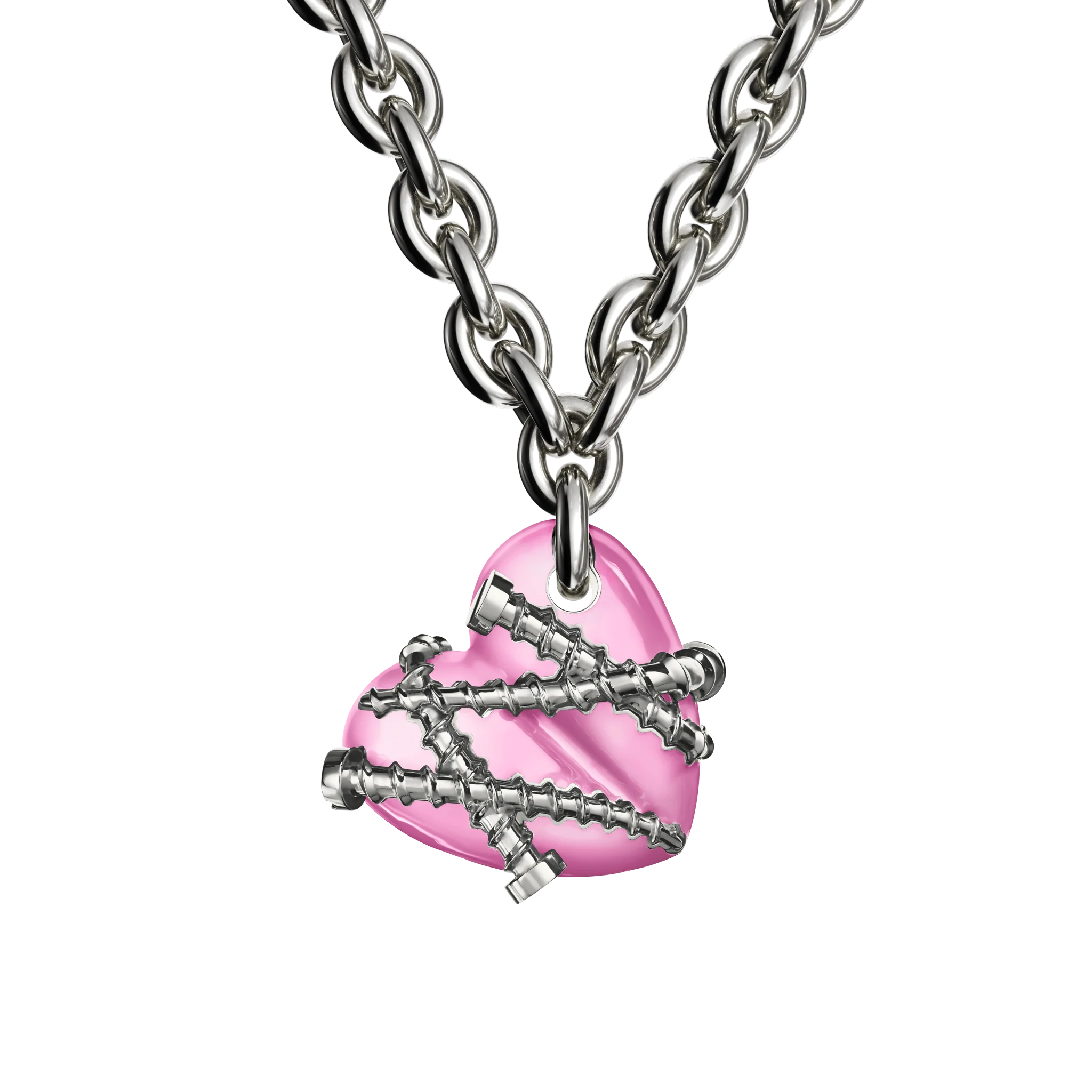 Bullet Hole Heart Pendant with Screws with Chain - Image 8