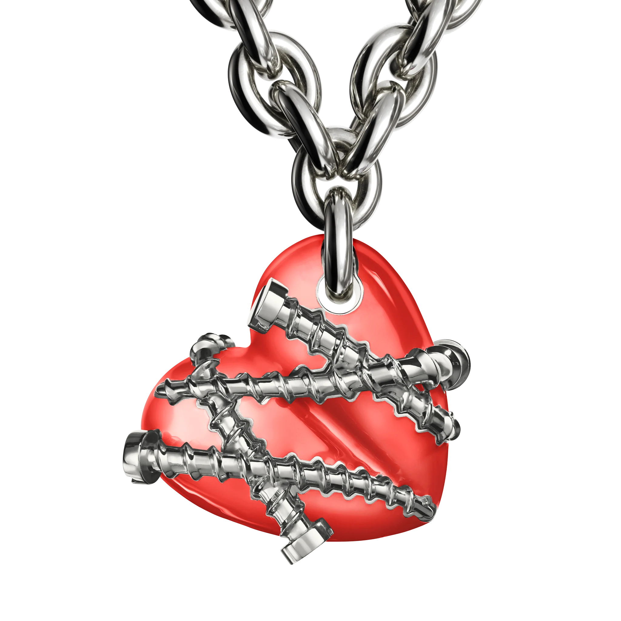 Bullet Hole Heart Pendant with Screws XL with Chain - Image 2