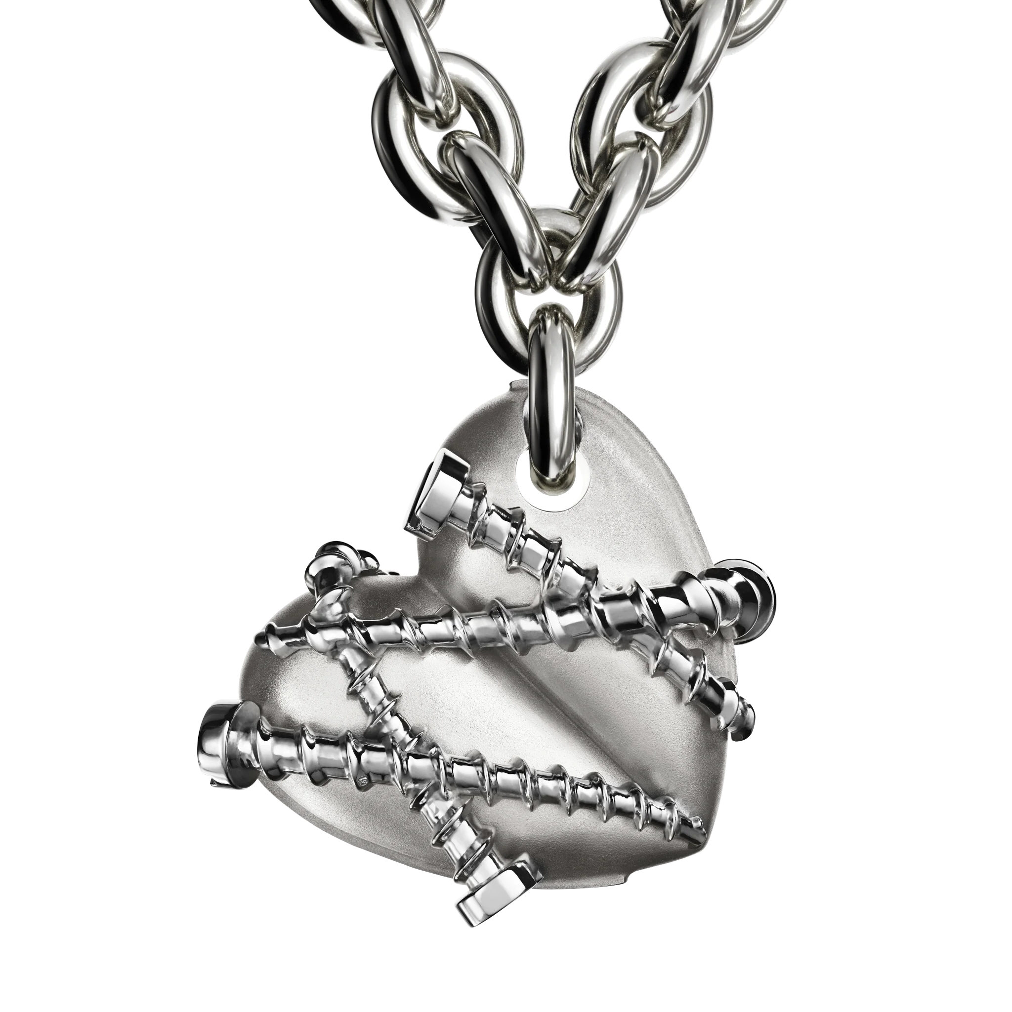 Bullet Hole Heart Pendant with Screws XL with Chain